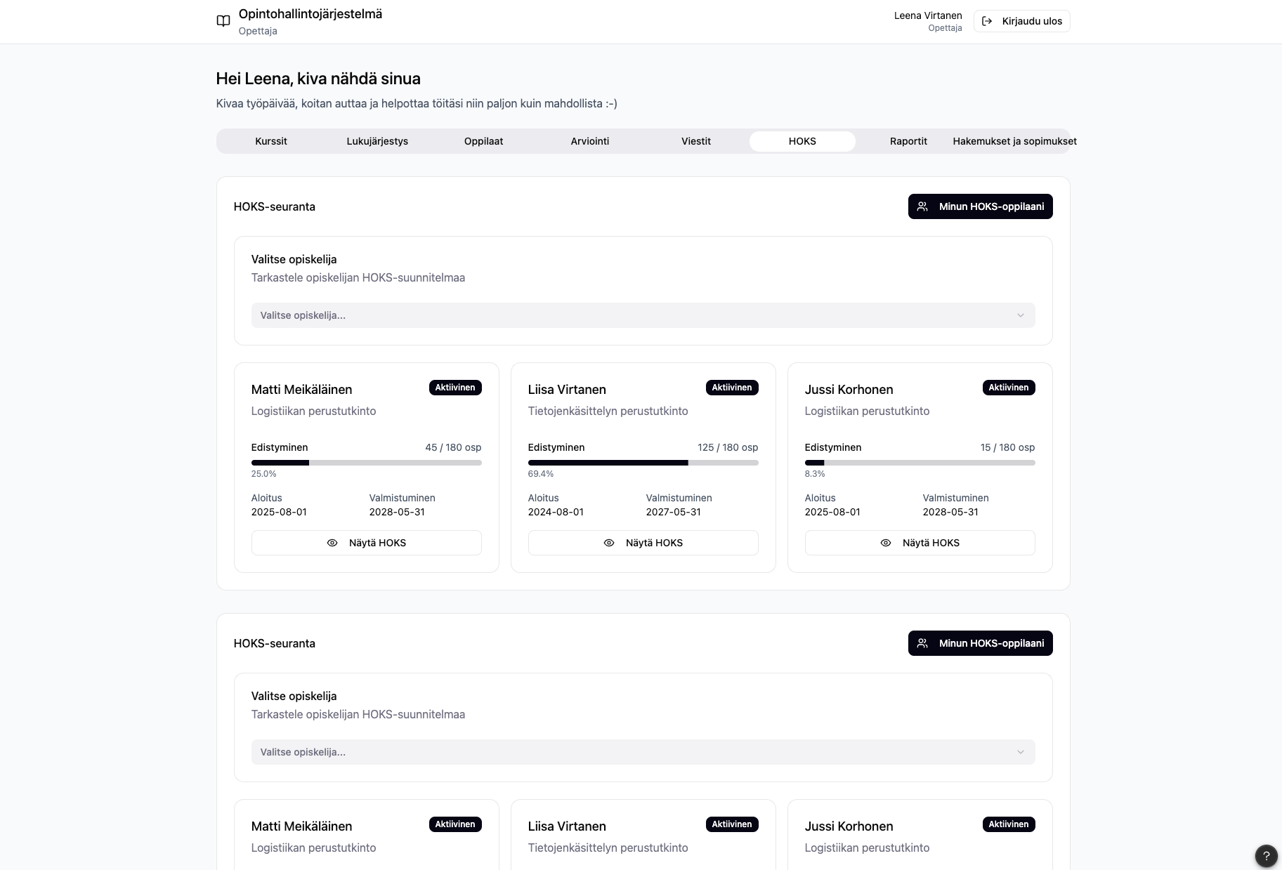 ONNI opintohallintojärjestelmän käyttöliittymä